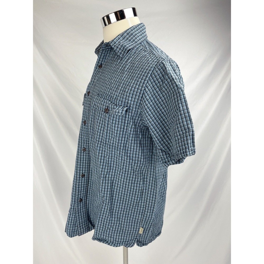 Eddie Bauer Men Medium Blue Short Sleeve Shirt Button Down Cotton Relaxed Fit - Picture 4 of 7